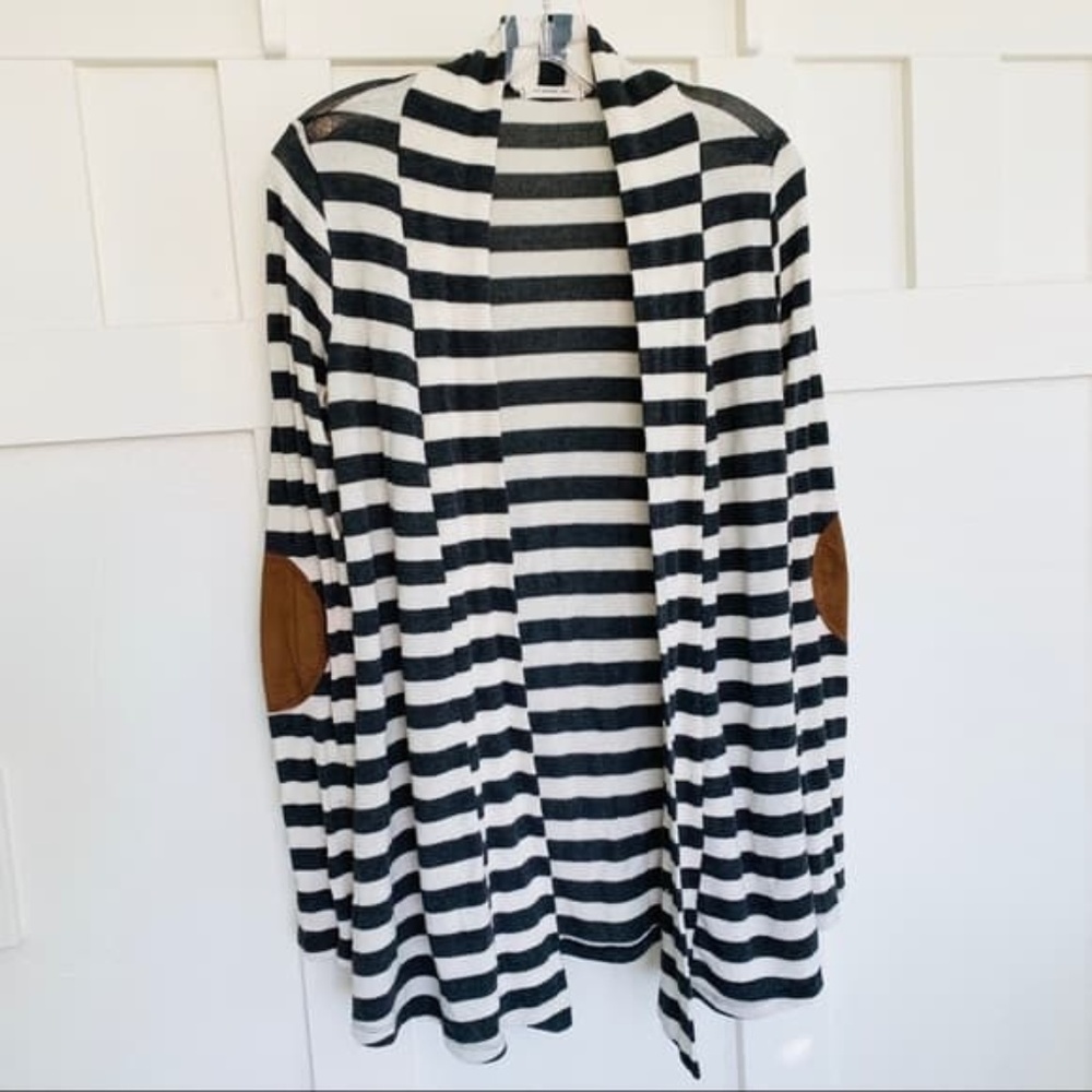 Always me striped cardigan with elbow patches